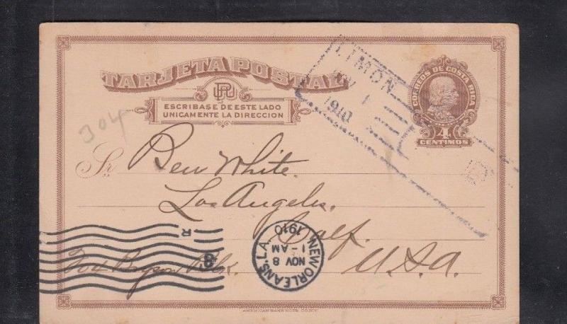 Postal Card from Limon Costa Rica to Los Angeles CA 1910