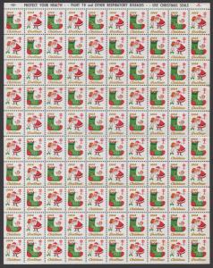 TheStampNut > 1964 CHRISTMAS SEAL SANTA & STOCKING SHEET (100) * SEE SCAN *