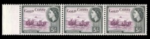 Gold Coast #158 Cat$87, 1952 5sh gray and red violet, sheet margin strip of t...