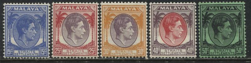 Straits Settlements KGVI 1937 15 cents to 50 cents mint o.g.