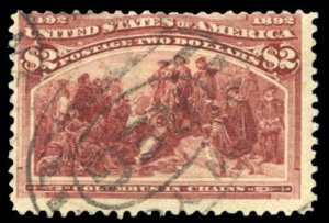 1893 Columbian Issue #242 Cat$525, 1893 $2 brown red, used, creased