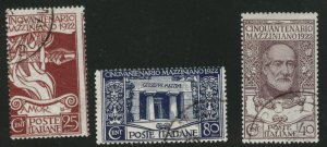Italy Scott 140-142 Used Mazzini stamp set of 1922 CV $109 see note