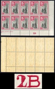 Ceylon SG386a 1938 2c Perf 13.5 x 13 U/M Block of 10 Cat 1200 pounds