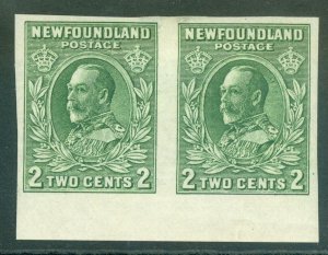 SG 223a Newfoundland 1932-38. 2c green imperf pair. Fine mounted mint. Full...