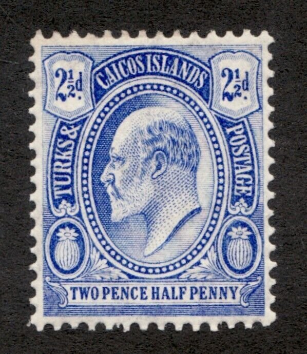 1909 Turks & Caicos Islands Sc# 16 - Two Pence Half Penny, KEVII. MH Cv$9
