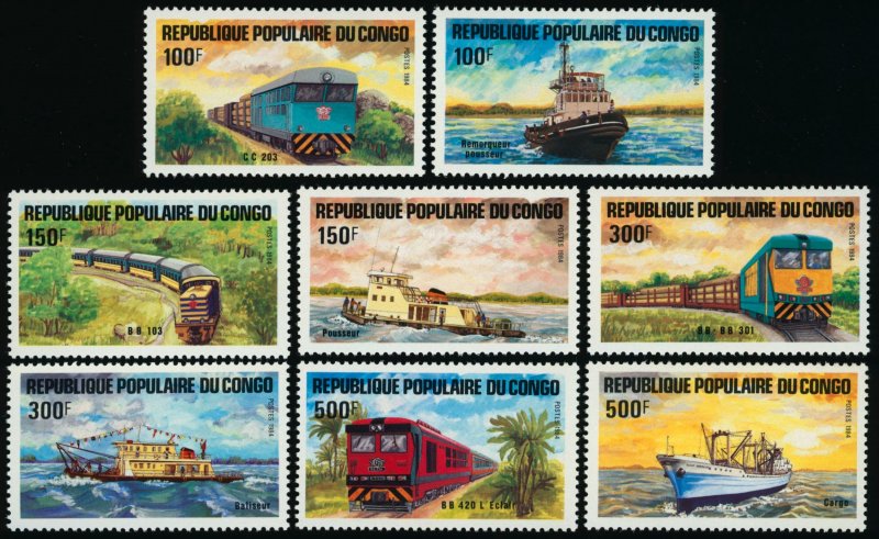 CONGO Peoples Republic Sc 703-710 VF/MNH - Locomotives & Ships-COMPLETE SET