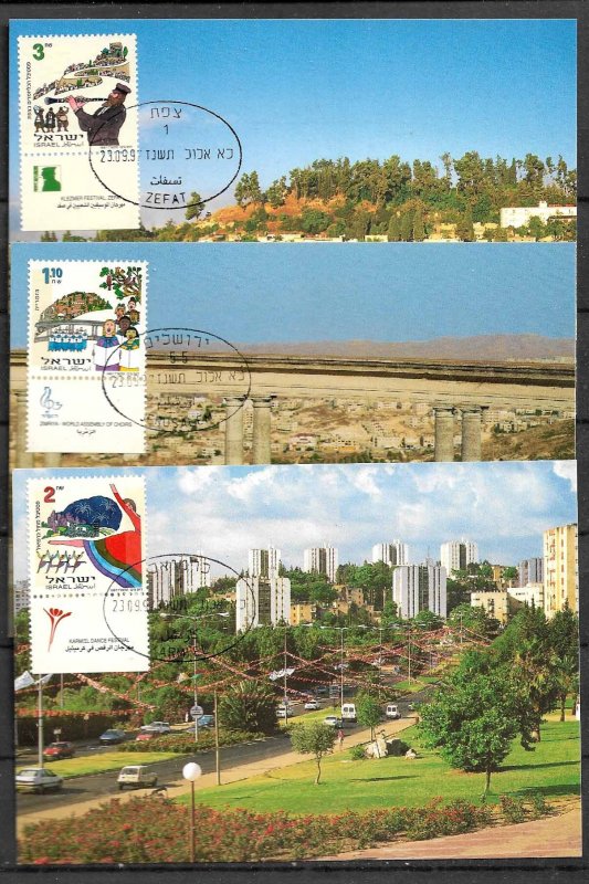 ISRAEL STAMPS 1997 SET OF 3 MAXI CARDS MC MAXIMUM CARD MUSIC & DANCE IN ISRAEL