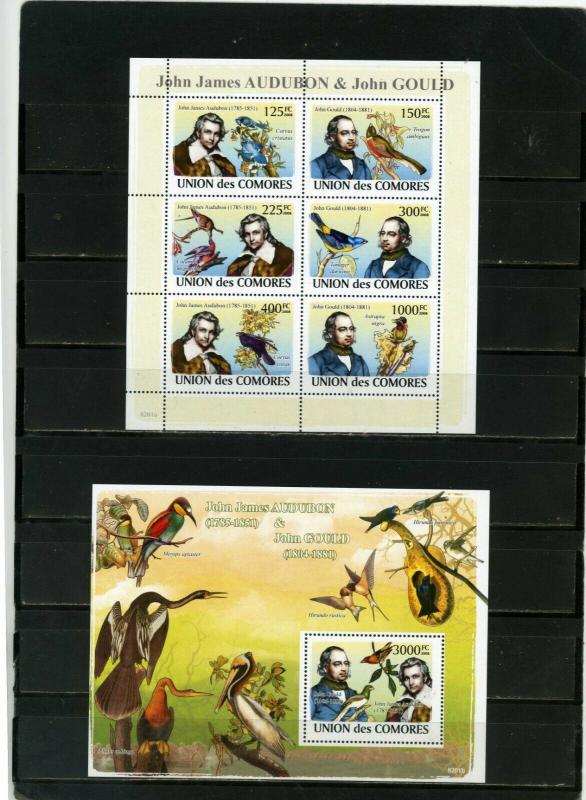 COMOROS 2008 BIRDS SHEET OF 6 STAMPS & S/S MNH 