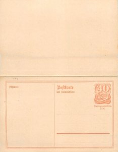 E0025 Germany 40pf + 40pf Large Numeral and Post Rider Reply Postal Card unused