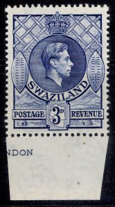 SWAZILAND GVI SG32b, 3d ultramarine, NH MINT. Cat £10. MARGINAL