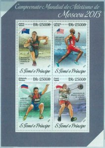 M1650 - S TOME & PRINCIPE, ERROR, 2013, MISPERF SHEET: Athletics, Moscow 2013