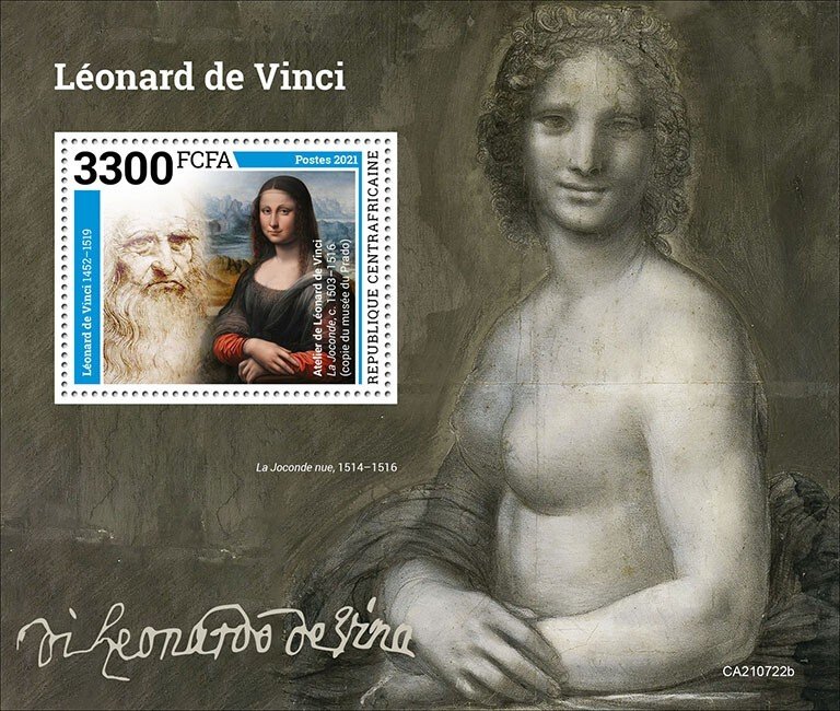 C A R - 2021 - Leonardo da Vinci - Perf Souv Sheet - Mint Never Hinged