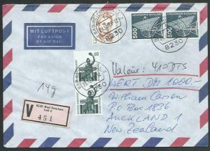 GERMANY 1989 Insured airmail cover to New Zealand.......................11277