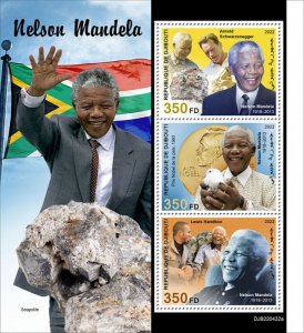 DJIBUTI - 2022 -  Nelson Mandela - Perf 3v Sheet - Mint Never Hinged