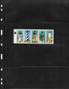 US Stamps: #2474a; 1990 Lighthouses Bklt Pane/5, Unfolded; Scarce Plate 4, MNH