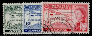 ANTIGUA QEII SG135-137, 1958 INAUGURATION OF BRITISH CARIBBEAN  set, FINE USED.