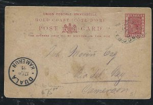 NIGERIA CAMEROONS COVER (PP1510B) 1901 INCOMING PSC QV GOLD COAST DUALA CAM CDS 