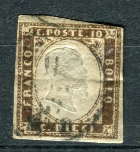 ITALY; SARDINIA 1855 classic Imperf issue fine used Shade of 10c. value