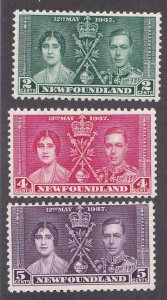 Newfoundland # 230-232, King George VI Coronation, Mint NH, 1/2 Cat.