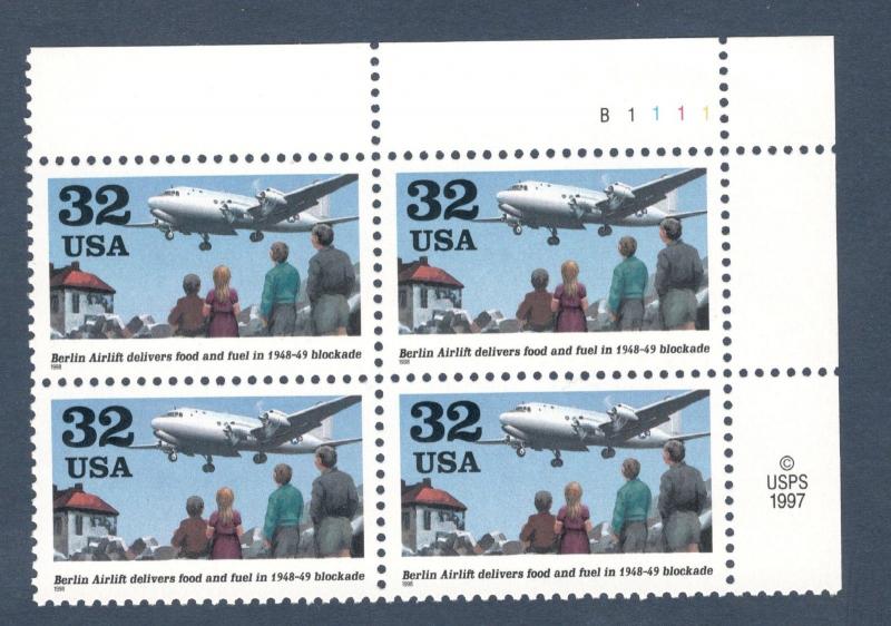 3211 Berlin Airlift Plate Block Mint/nh (Free Shipping)