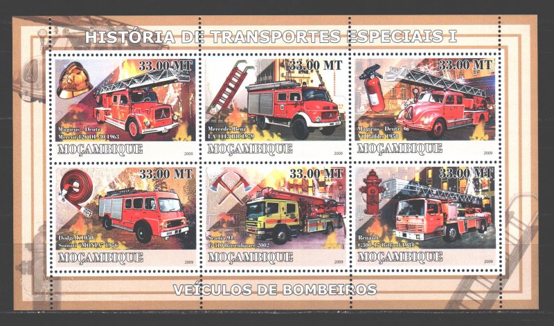 Mozambique. 2009. ml 3160-65. Fire fighting equipment. MNH.