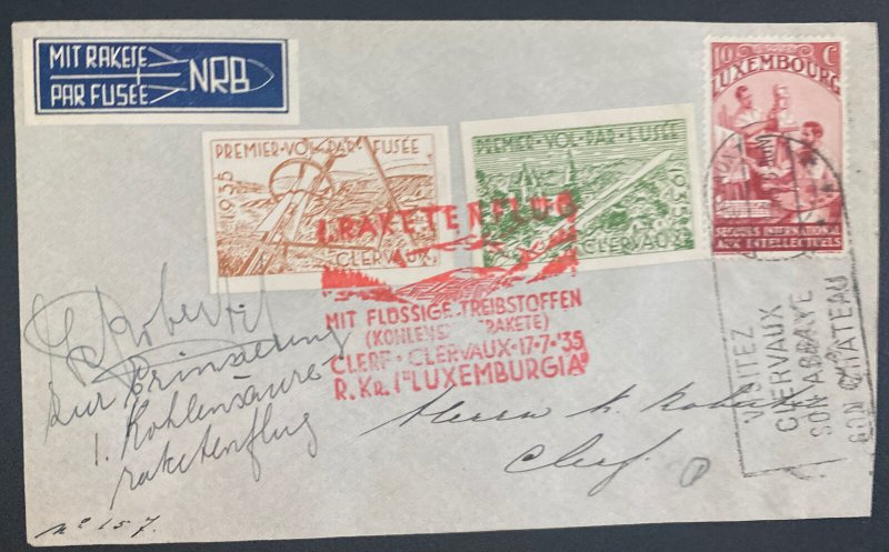 1935 Luxembourg Experimental Rocket Flight Mail Cover  Roberti Signed