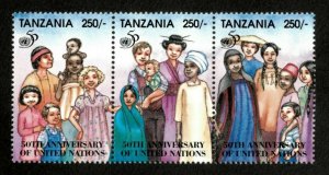 Tanzania 1995 - United Nations, 50th Anniversary - Strip of 3v - Scott 1357 MNH