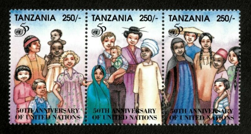 Tanzania 1995 - United Nations, 50th Anniversary - Strip of 3v - Scott 1357 MNH