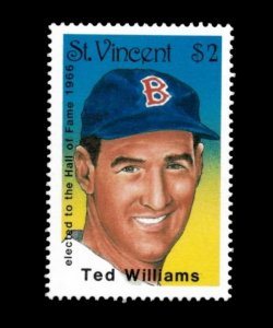 St. Vincent 1989 - Ted Williams, Baseball Hall of Fame, MLB - Individual - MNH