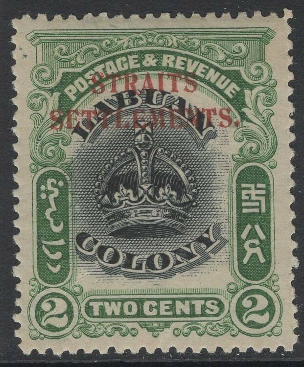 MALAYA STRAITS SETTLEMENTS SG142a 1906 2c BLACK & GREEN p14½-15 MTD MINT