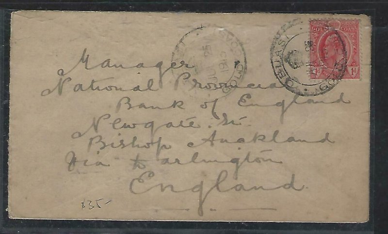 GOLD COAST (P2708B)  1913 KE  1D COVER OBUASI TO ENGLAND