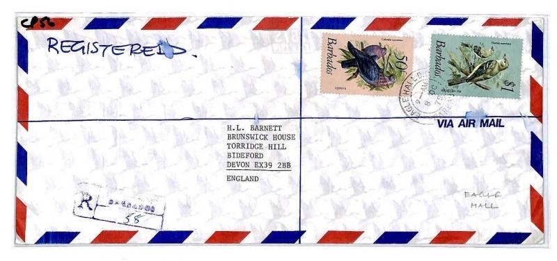 BARBADOS Cover *EAGLE HALL* 1979 Registered Air Mail BIRDS {samwells}CP56