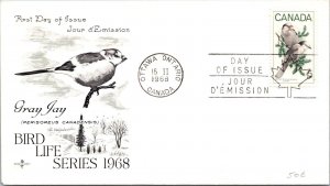 Canada 1968 FDC - Gray Jay, Bird Life Series - Ottawa, Ont - J8989