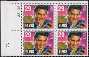 1993 Elvis Presley Plate Block Of 4 29c Postage Stamps, Sc#2721, MNH, OG