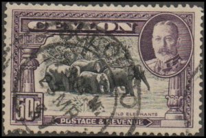 Ceylon 273 - Used - 50c Indian Elephants (1936) (cv $2.50)