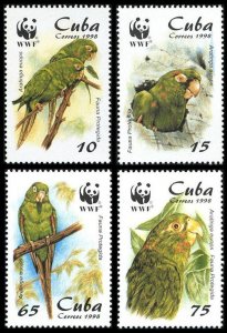 CUBA Sc# 3961-3964 WORLD WILDLIFE FUND parrots WWF birds CPL SET of 4  1998 MNH