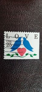 US Scott # 2441; used 25c Love Doves from 1990; VF centering; off paper