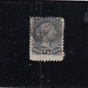 CANADA # 21 FVF-LIGHT U 1/2cts BLACK LARGE QUEEN ONE HUGE MARGIN