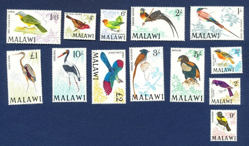 MALAWI - Scott 95 // 109 - FVF MNH - BIRDS - 1968