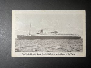 1931 Germany Ship Postcard Cover Bremen to New York NY USA North Lloyd Bremen