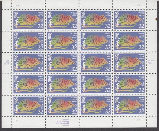 US #3060  Year of the Rat   Full sheet of 20  MNH