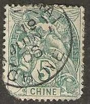 French offices in China 34, used,  corner flaw and thin.  1902. (f31)