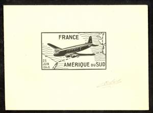 FRANCE 1946 FIRST FLIGHT to SOUTH AMERICA PROOF CACHET SIGNED MAPS AIRCRAFT