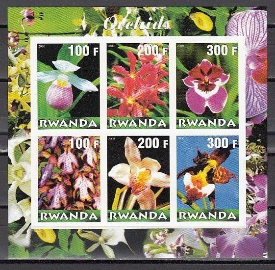 Rwanda, 2000 Cinderella issue. Orchids on an IMPERF sheet of 6.