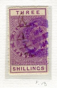 NEW ZEALAND; 1890s early classic QV Postal Fiscal issue used Shade of 3s. value