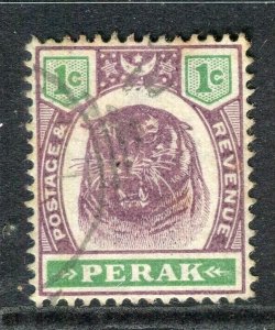 MALAYA; PERAK 1890s early classic Tiger issue used Shade of 1c. value