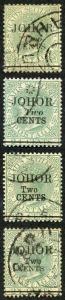 Johore SG17/20 2s on 24c Set of Four Types Fine used Cat 385 pounds