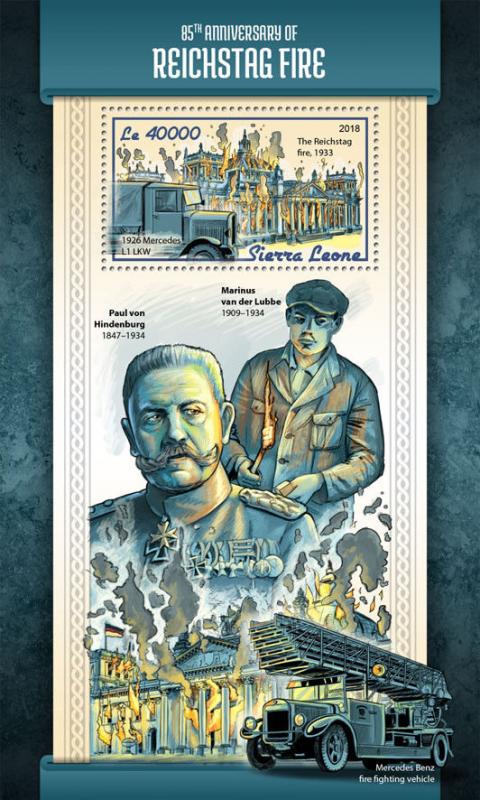 Sierra Leone 2018 MNH Reichstag Fire Engines Paul von Hindenburg 1v S/S Stamps