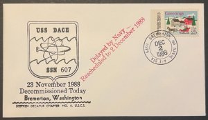 USS DACE SSN-607 DECOMMISSIONED DEC 1988 PUGET SOUND SHIPYYARD NAVY CACHET