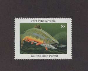 PATS4 - Pennsylvania State Trout & Salmon Single. MNH. OG.